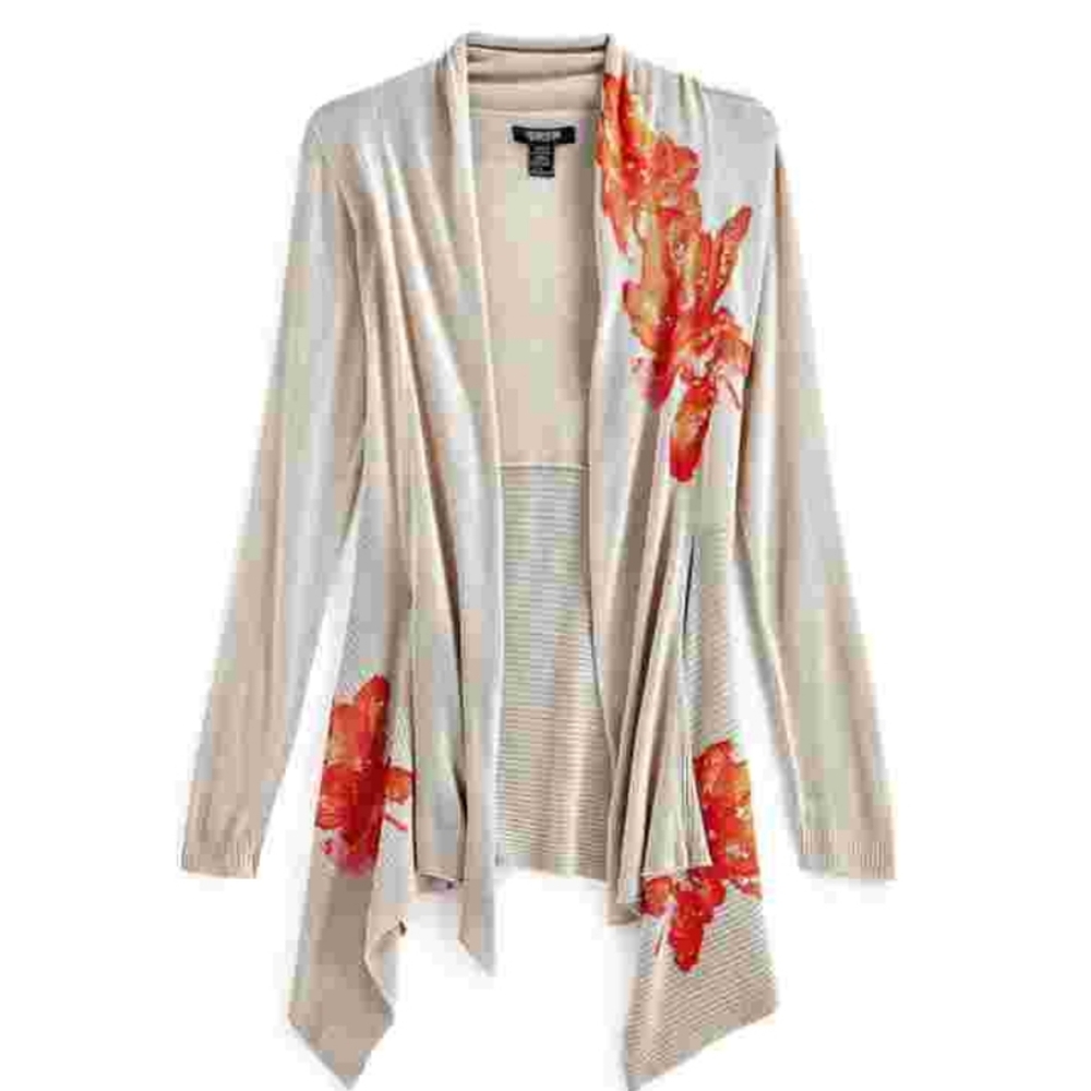 I.N.C INTERNATIONAL FLORAL CARDIGAN Turtle  Floral Embroidere